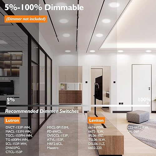 Miniatura 4 de BesLowe Paquete de 4 luces LED empotrables de 6 pulgadas 5CCT ultrafinas con caja de conexiones, 12W 150W Eqv, 3000K3500K4000K5000K6500K, 1200LM