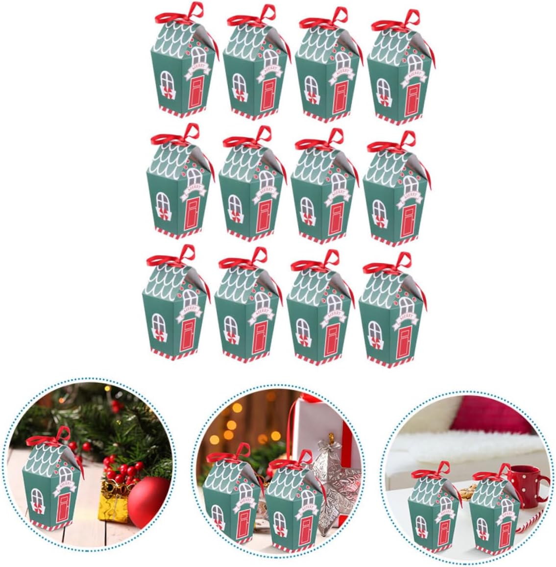 Hemoton Christmas Paper Candy Treat Boxes 20pcs Set Green Cookie Packaging Box for Xmas Party Supplies Candy Storage and Wrapping