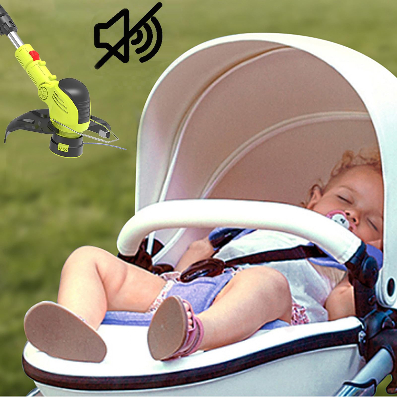 Desbrozadora Eléctrica Inalámbrica con 2 Baterías, Cortacésped Manual, Cortabordes, Gafas de Seguridad y Guantes