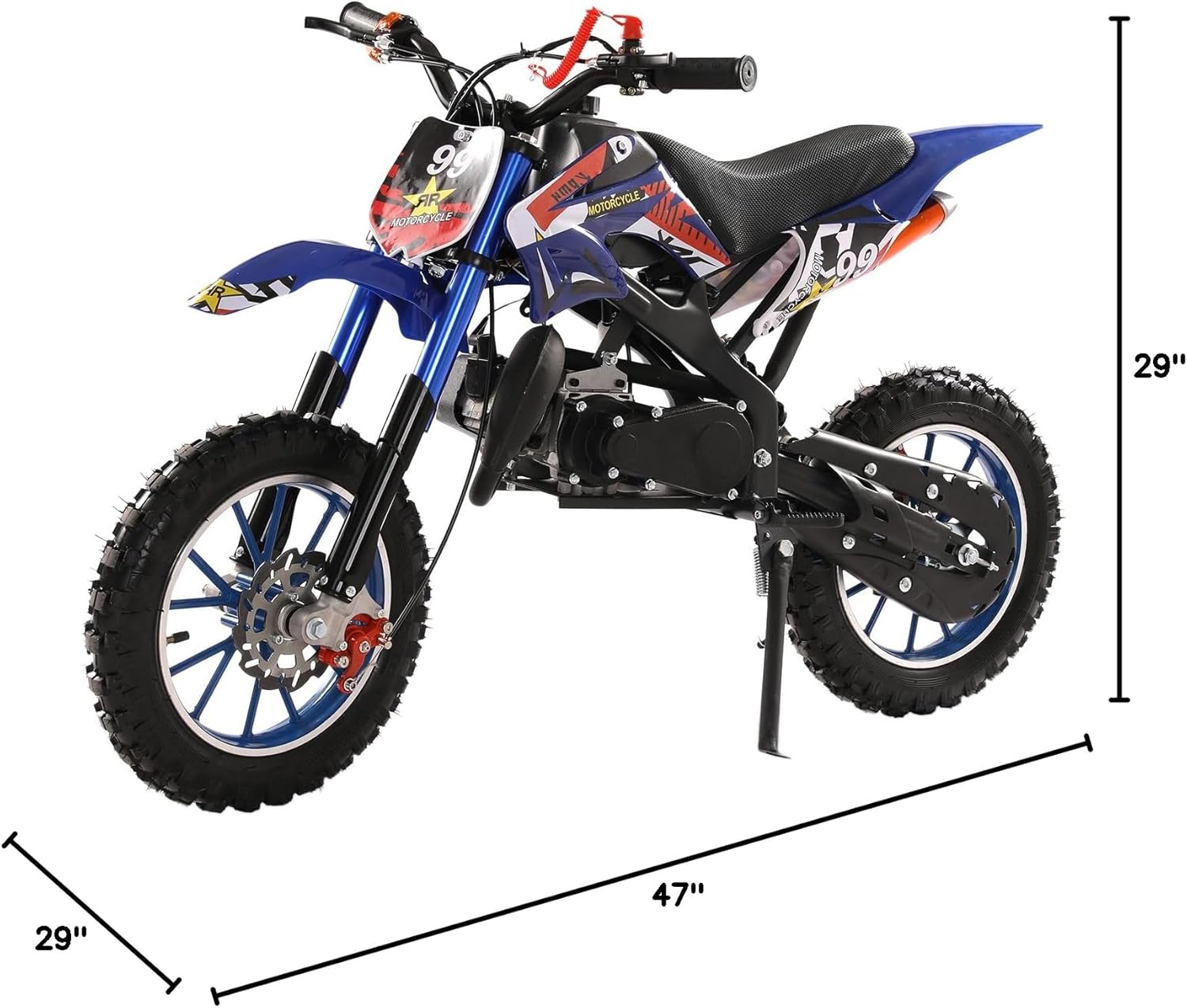 cdar 49CC 2-Stroke Kid Dirt Bike,Children Motorcycle Gas Powered Off-Road Vehicles Pocket Motorbike with Front Rear Disc Brakes Birthday Gifts for Kids Boys Girls 8-14 (Blue)