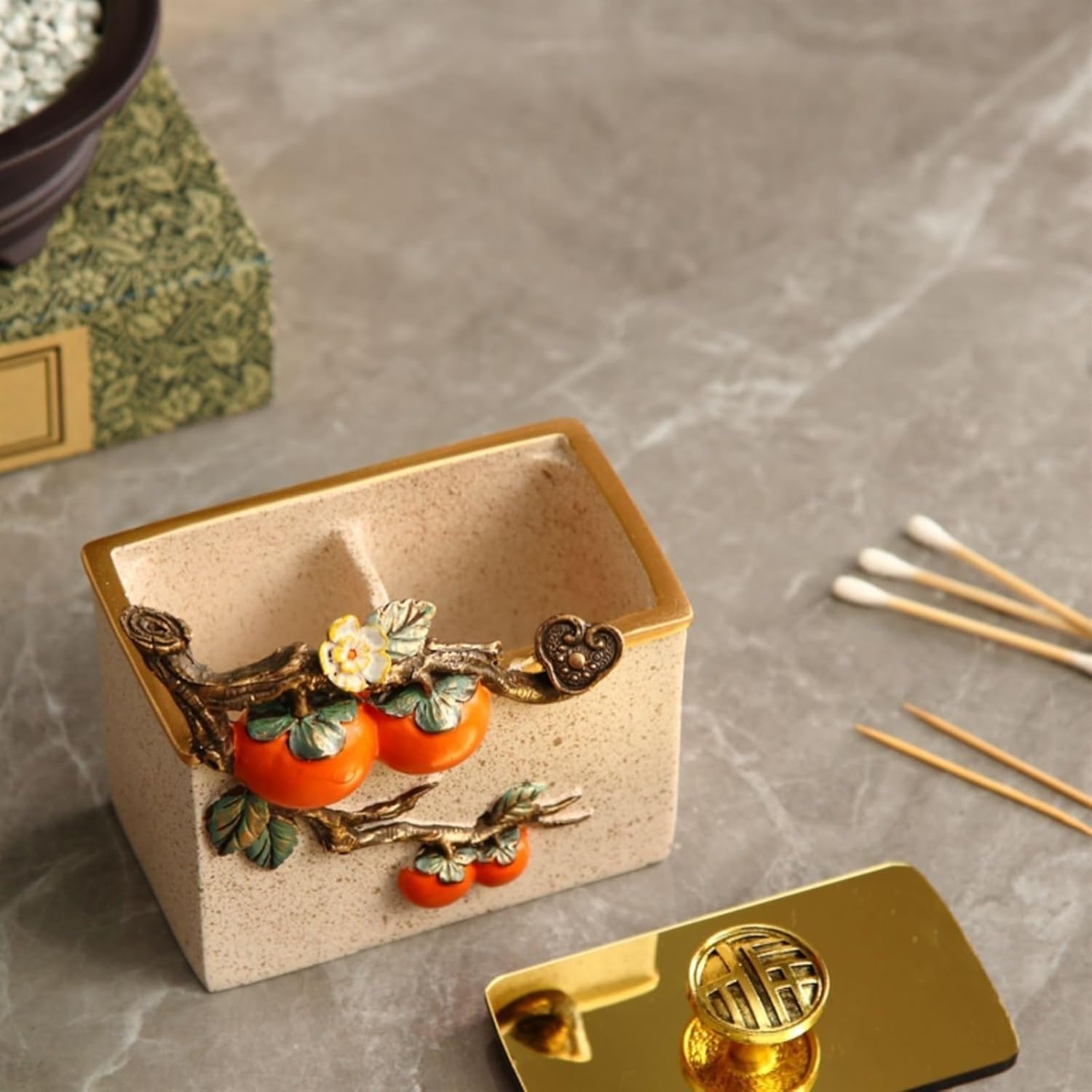 Toothpick Box Toothpick Holder Toothpick Box with Lid Creative Multifunctional Compartment Cotton Swab Box Toothpick Storage Box Desktop Decoration Toothpick Dispenser(B)