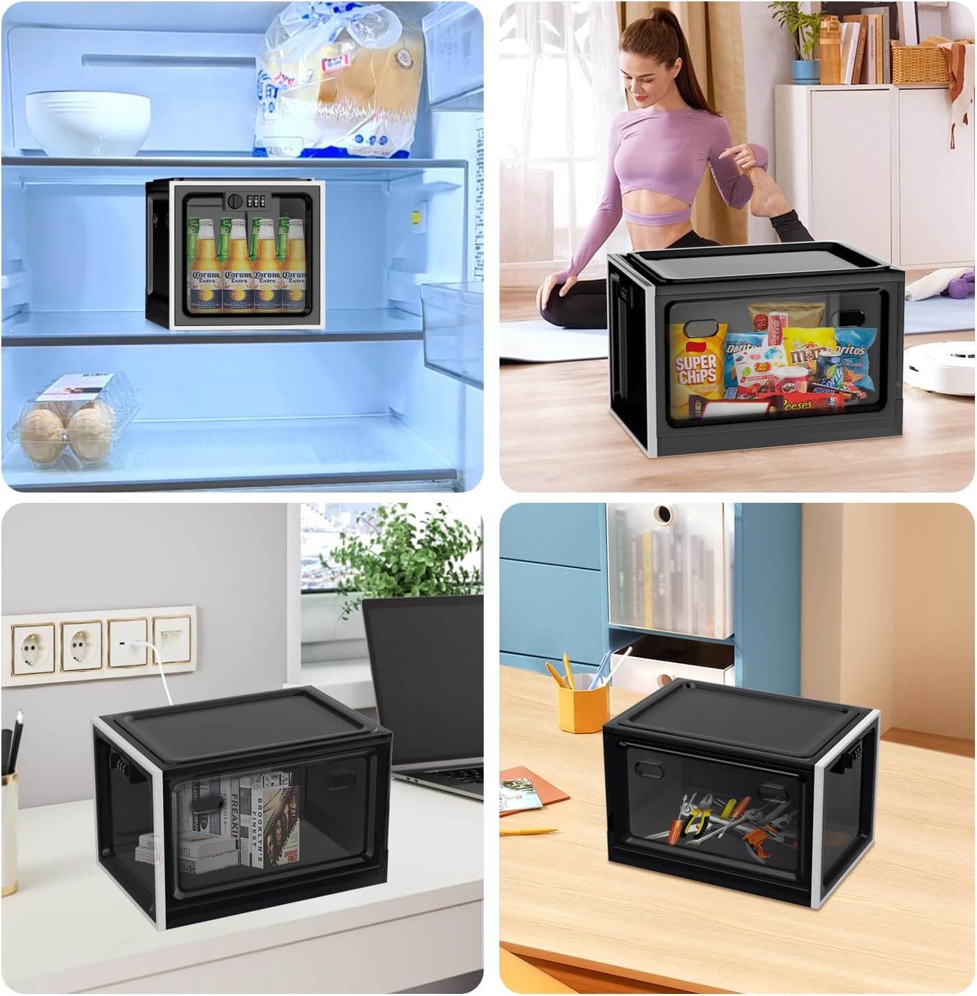 Zmains Medicine Lock Box, Medication Lock Box Lockable Storage With Code, Kitchen Safe Fridge Snack Lock Boxes for Home and Office, Black Locking Box For Phone/Personal Items