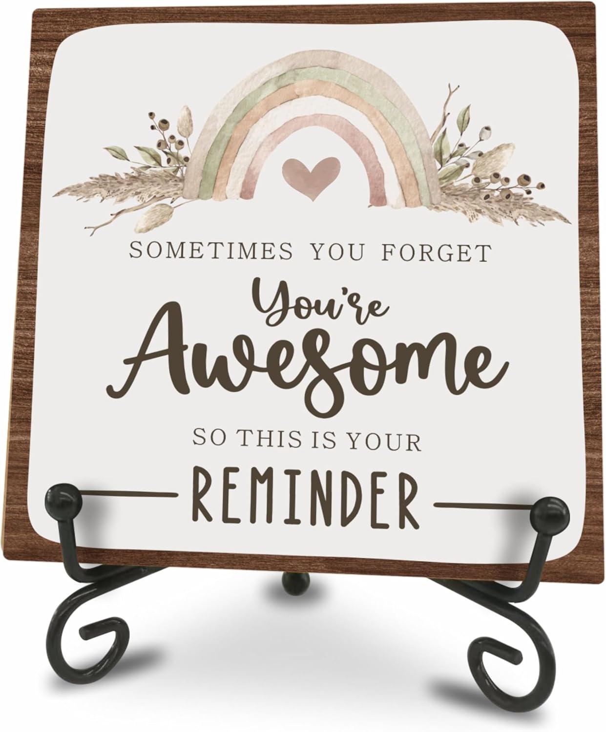 Boho Rainbow Wooden Sign -You Are Awesome Positive Reminder Motivational Wood Plaque With A Support Frame – Home & Office Inspirational Gifts For Women And Man, Desk Decor & Accessories(Middle 5 inches)-A01
