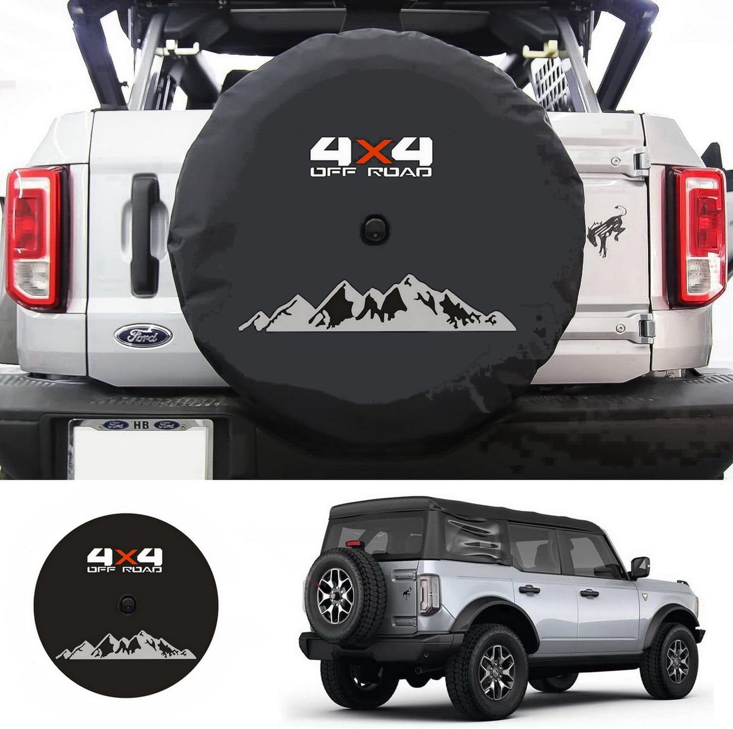for Ford Bronco Spare Tire Cover with Camera Hole, Jeep Spare Tire Cover with Camera Hole, Back Wheel Cover with Backup Camera Hole, Tire Cover Protector (XXL Size, 315/70R17)