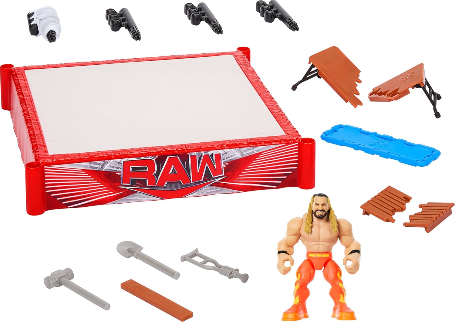 Mattel WWE Knuckle Crunchers Rebound Ring Playset, Includes 2.5-inch Seth Rollins Action Figure with Crunching Joints, Accessories & Flex Mat Technology