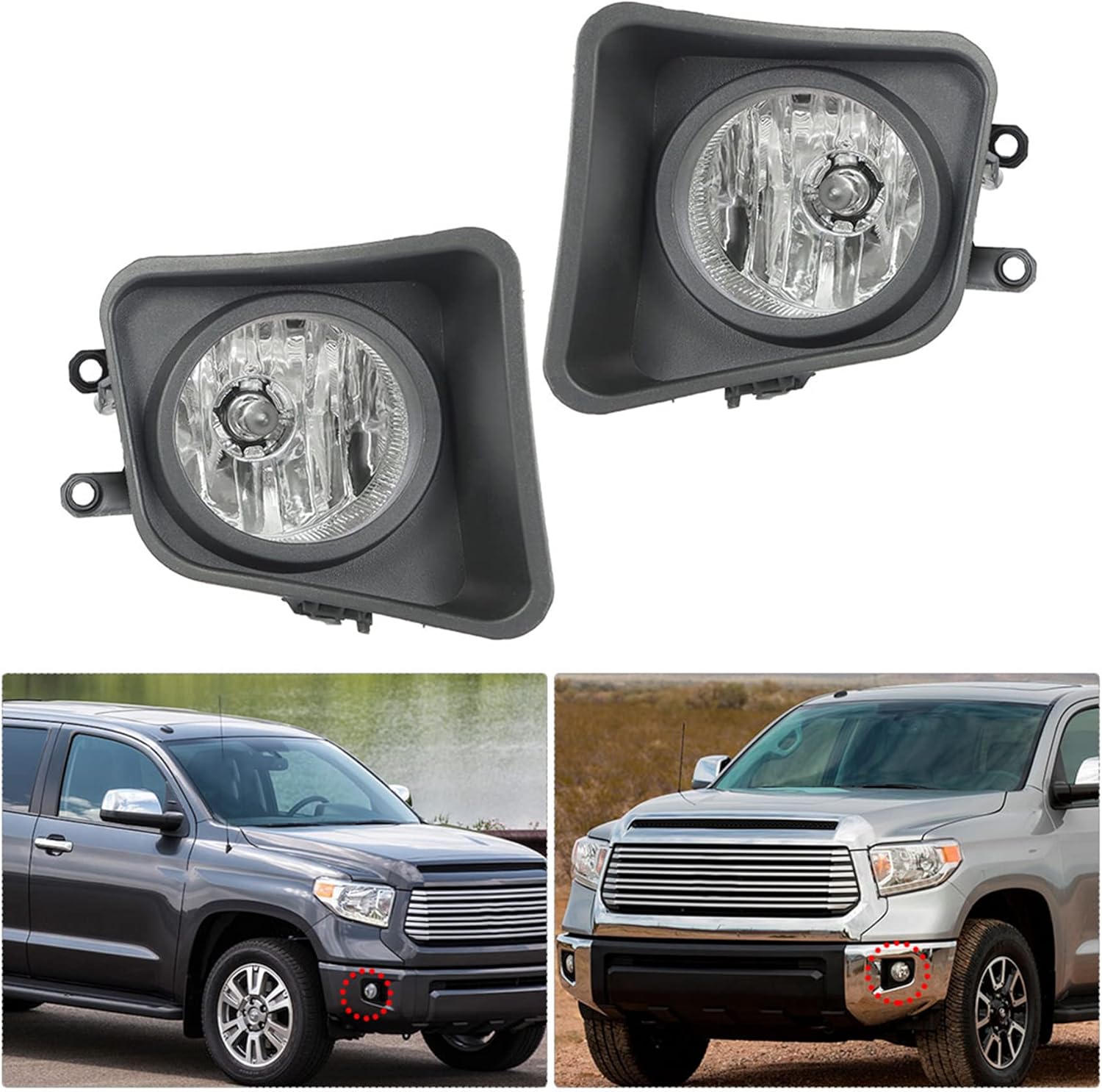 Silscvtt 2Pcs Fog Lights Replacement for Tundra 2014-2021 Clear Lens with Switch Bezel Wires Left+Right Side (Passenger & Driver Side)