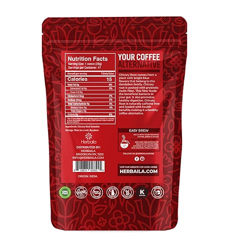 Miniatura 2 de Gránulos tostados de raíz de achicoria, 1 libra de café de achicoria (inulina, fibra dietética prebiótica), sabor rico, sin cafeína, sustituto