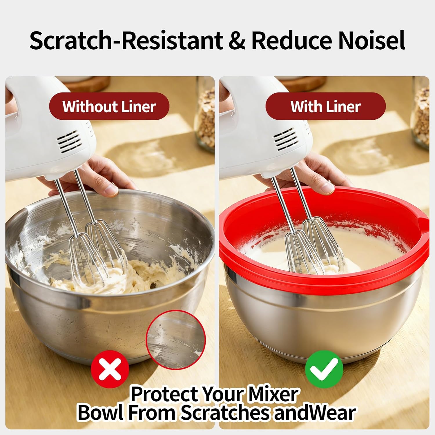 Silicone Bowl Liners for KitchenAid 5 Qt Tilt-Head Mixer, 3 Pack with Lids, No-Scratch Protection and Effortless Cleanup for Multi-Batch Prep, Precision-Fit Dishwasher Safe Silicone Insert