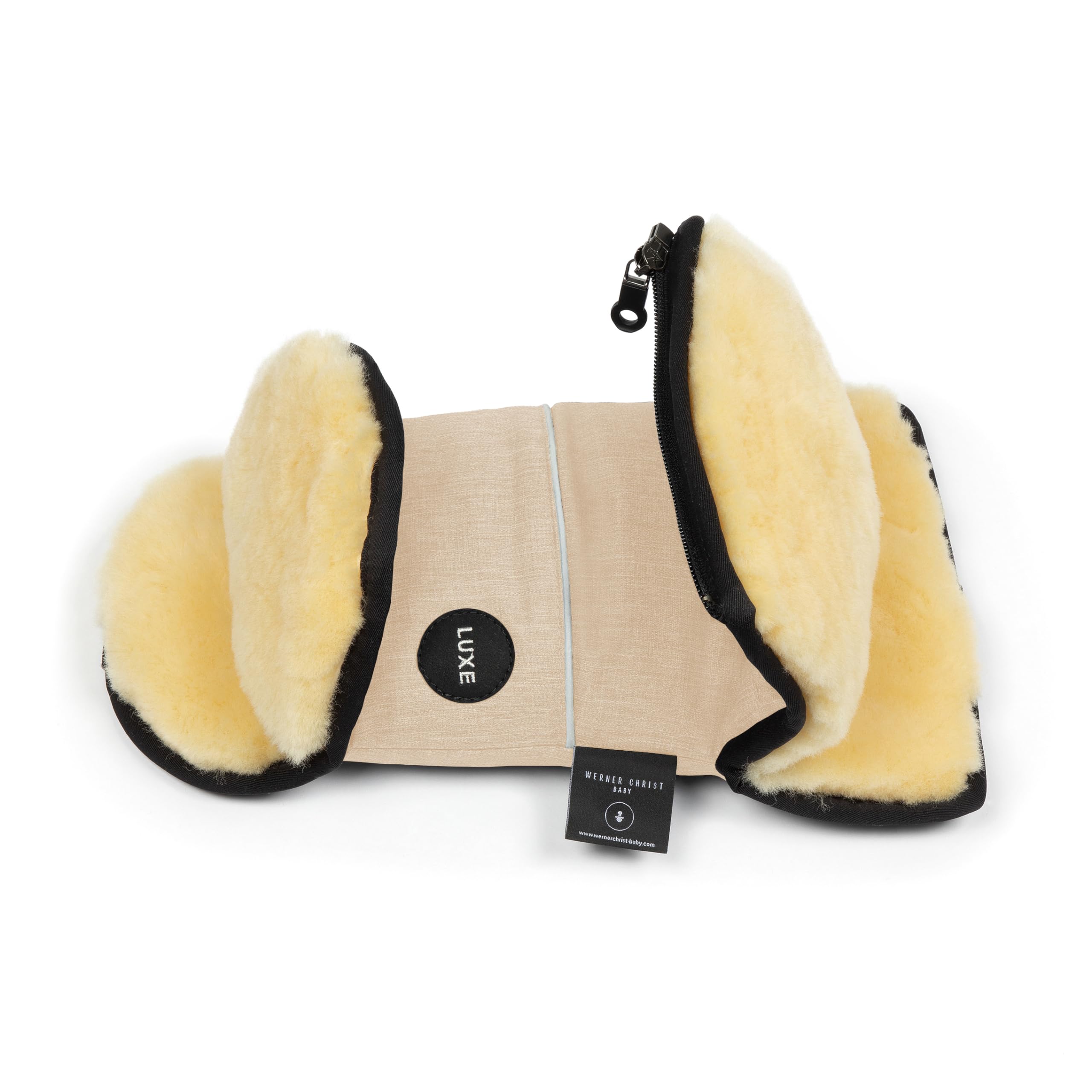 Guantes de piel de cordero de Werner Christ Baby – Los guantes Glovy Luxe son el manguito ideal para cochecito de bebé de piel médica, cálido manguito universal e impermeable, color beige