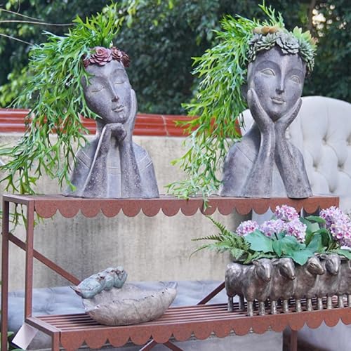 Miniatura 18 de Buddha - Maceta de cara - Macetas de cabeza - Estatua de jardín - Maceta de cactus suculentas maceta para interiores y exteriores con agujero