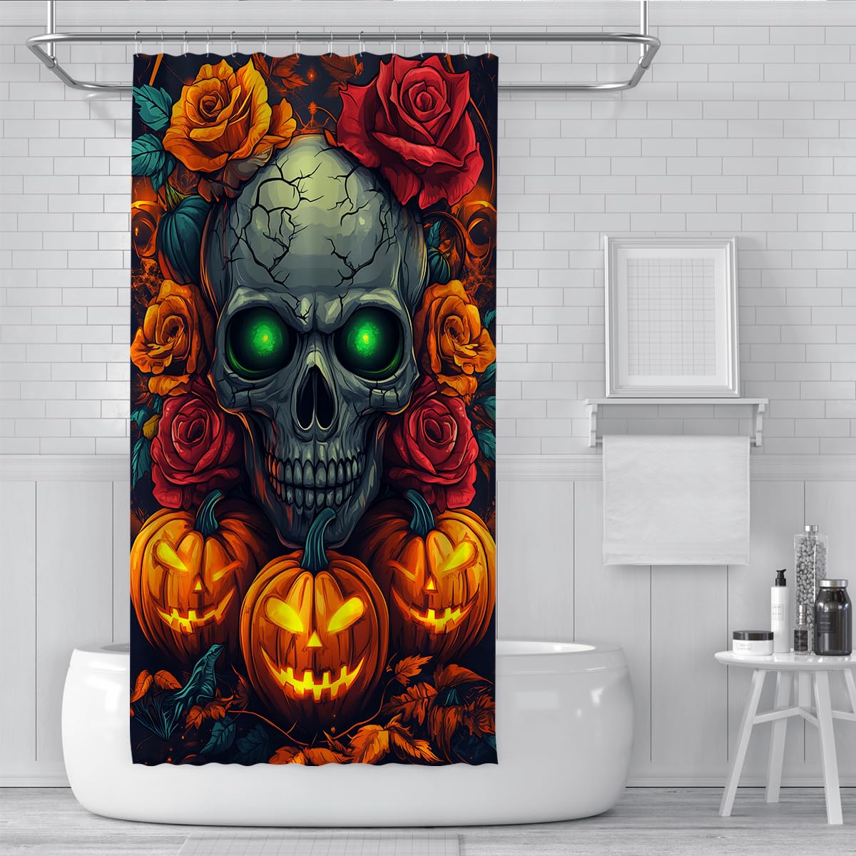 Tende Doccia Teschio Gotico Halloween Zucca Rosa Gialla 200x200cm