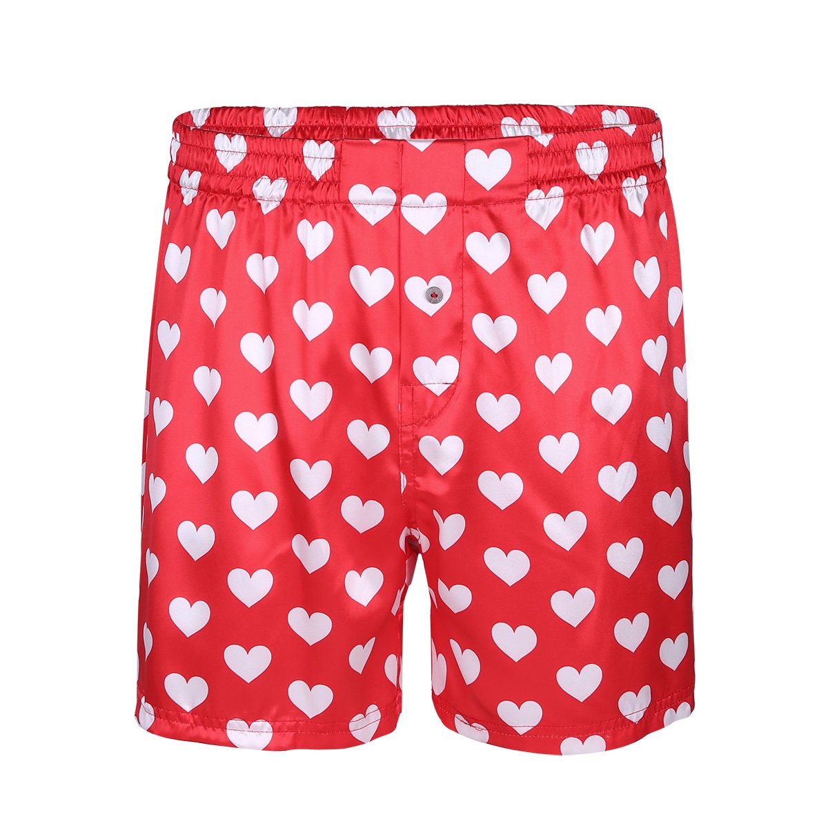 Men's Silk Lips Print Frilly Shiny Satin Boxer Shorts Lounge Underwear Halloween Heart Print Red Medium(Waist 27.5-43.0"/70-110cm)