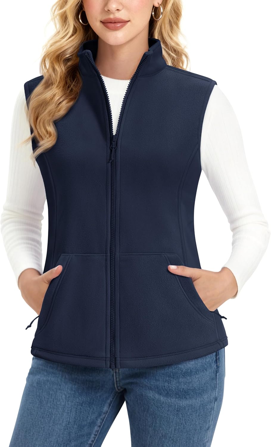 MAGCOMSEN Women's Fleece Vest Outerwear Sleeveless Lightweight Zip Jacket Warm Soft Hiking Running Vest Zipper Pockets