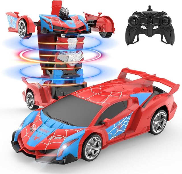 DEERC Spider RC Car Transform Robot, 2.4GHz Remote Control Spider Cars for Kids, 1:18 Scale Robot Toy Car W/One-Key Transformation, 360° Rotation, Auto Mode, Rechargeable Battery, Gift for Man Boys
