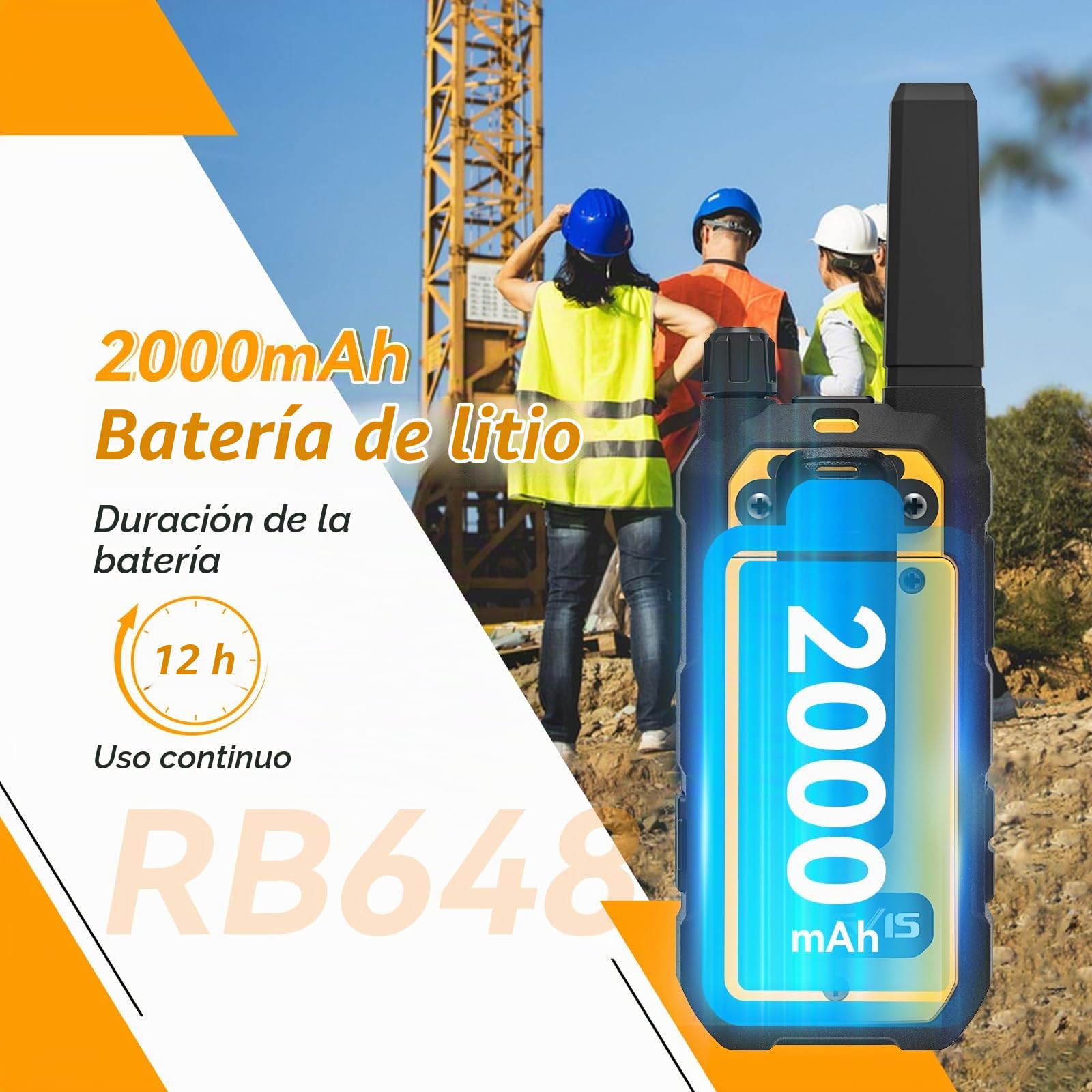 Retevis RB648 Walkie Talkie Profesional, Radio Bidireccional Impermeable | MIL-STD-810H, IP67 Impermeable, Vibración SOS, 2000 mAh, Resistente con Auricular para Construcción (4 Pcs, Amarillo)