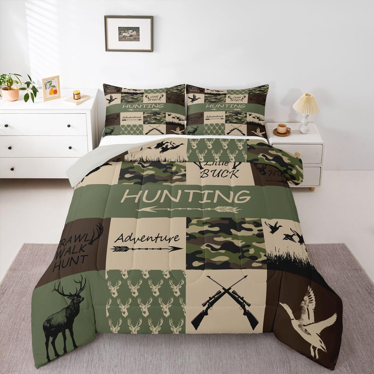 Feelyou Kids Adult Rustic Cabin Deer Comforter Set,Wildlife Hunting Animal Bedding Set Full Size,Animal Deer Comforter,Western Farmhouse Bed Set for Animal Room Decor