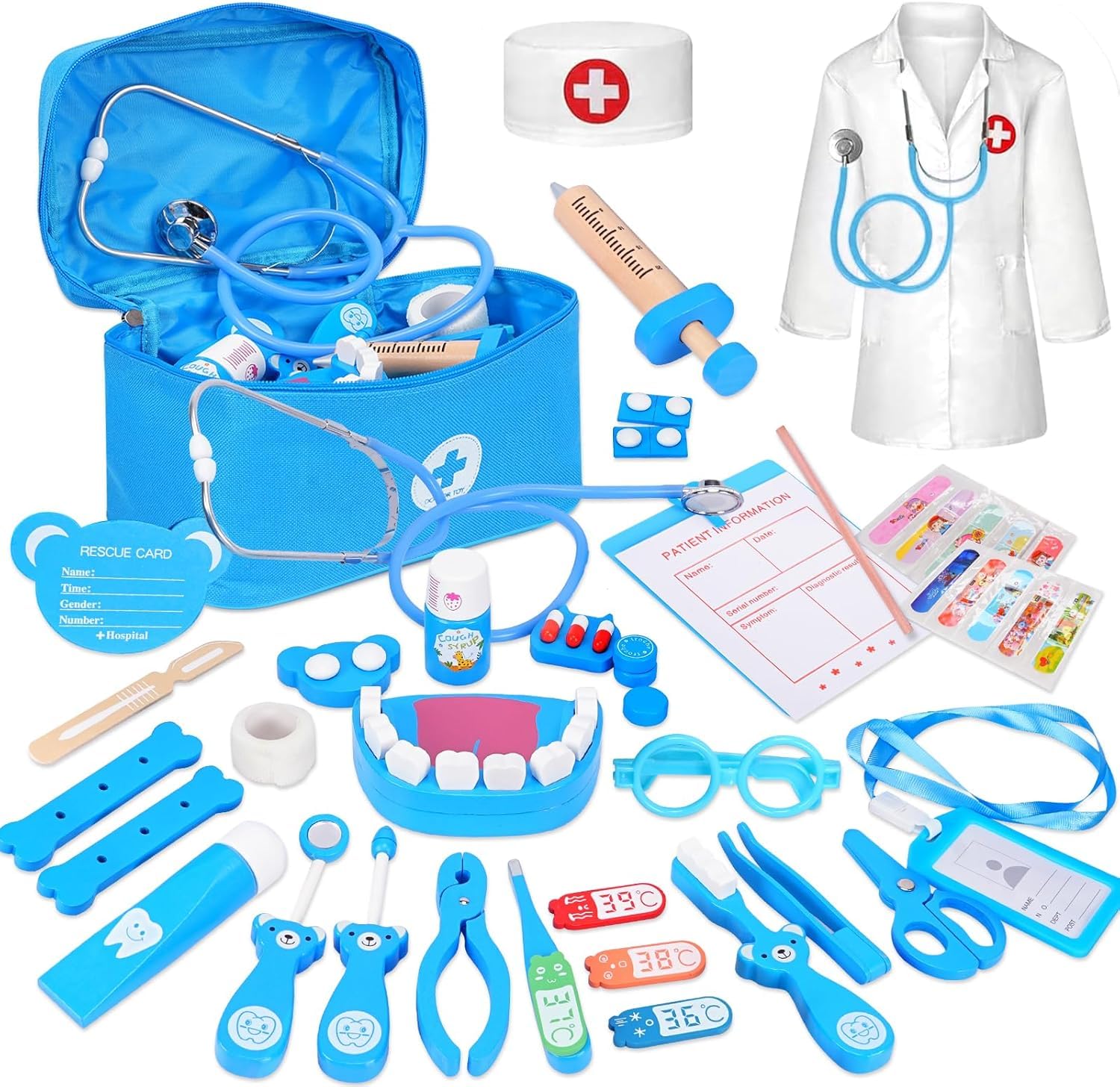 Maletin Medicos Juguete,Kit Medico Infantil,Doctora Juguete con Real Estetoscopio,Termómetro,Maletín de Médico Portátil,Juegos de Imitacion Regalos para Niñas Niños 3 4 5 6 -Azul
