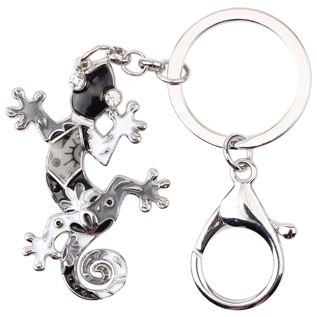DUOWEI Gecko Lizard Keychain Cute Gifts Keyrings for Women Girls Purse Charms, Black, Medium