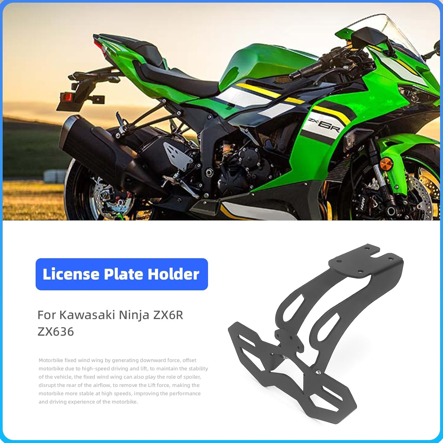 ZX6R 636 Fender Eliminator, Tail Tidy License Plate Bracket Mount Compatible with Kawasaki Ninja ZX6R 636 2024,2025 Taillight Turn Signal License Plate Light Mount Bracket (Black Label)
