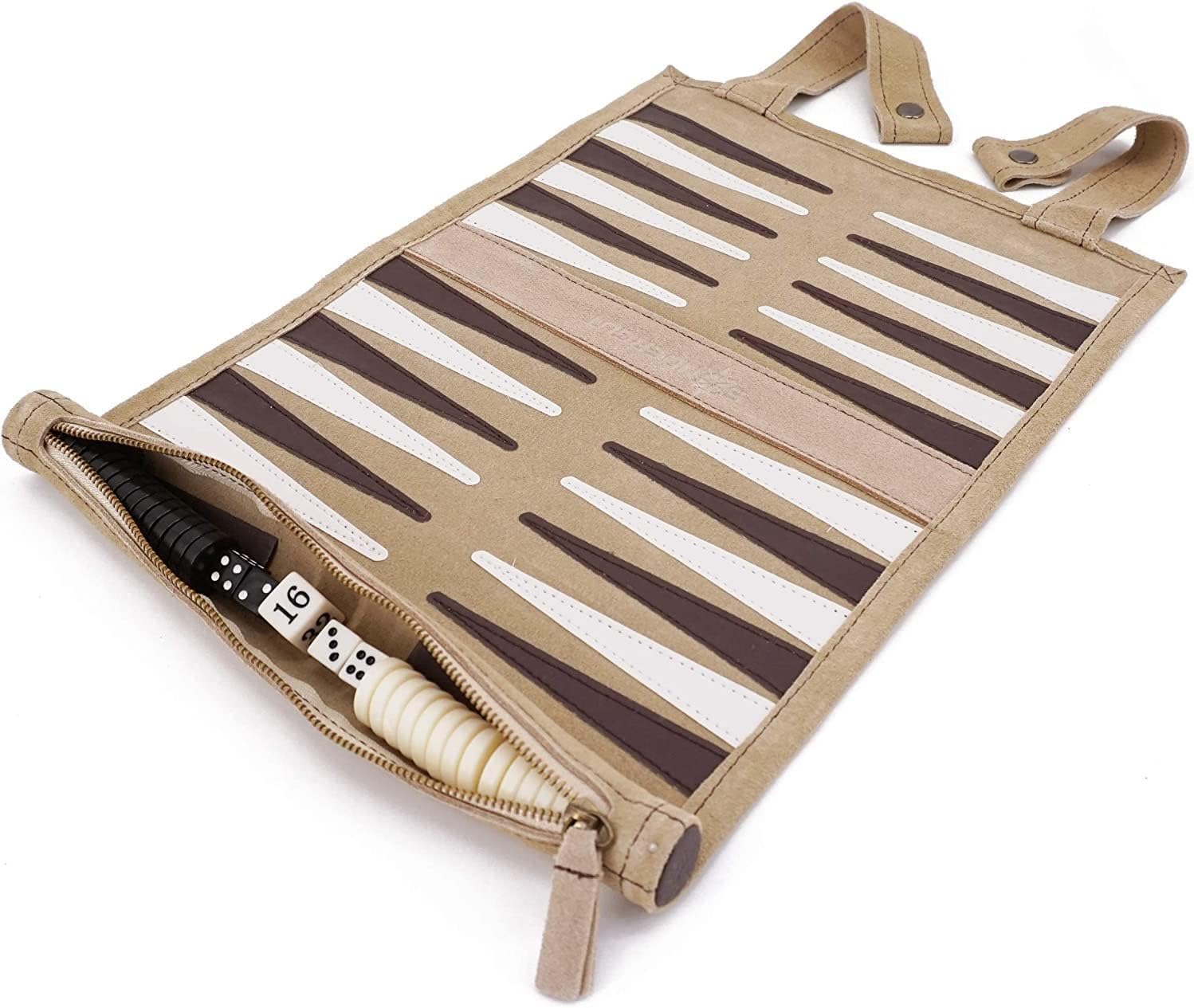 Sondergut Roll-up Portable Suede Backgammon Game Set - for Adults & Children - Ideal for RV Travel, Cruise, Airplane, Camping, Backpacking, Road Trips Multiple Colors