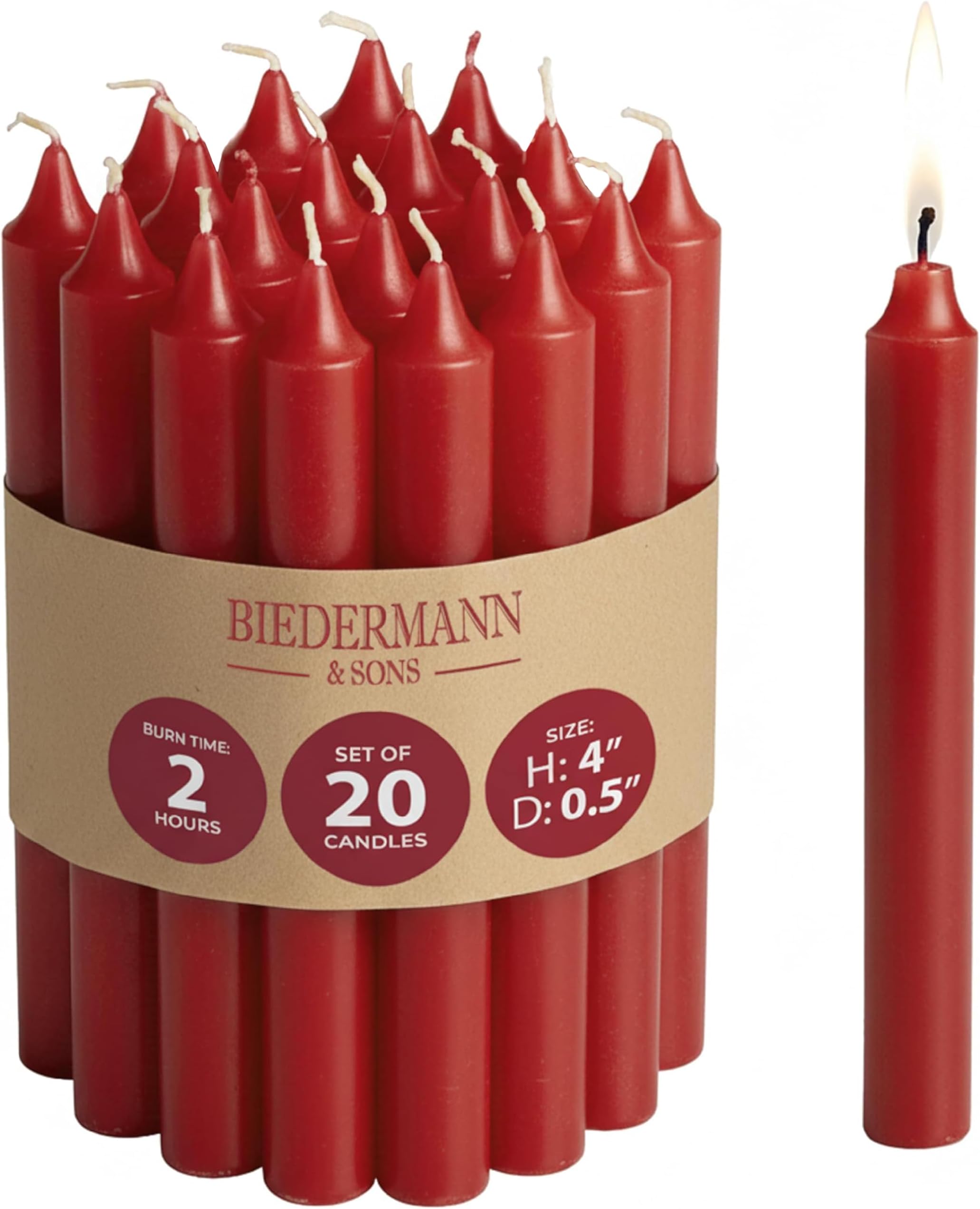 Biedermann & Sons Chime or Tree Candles 20-Count Box, Red