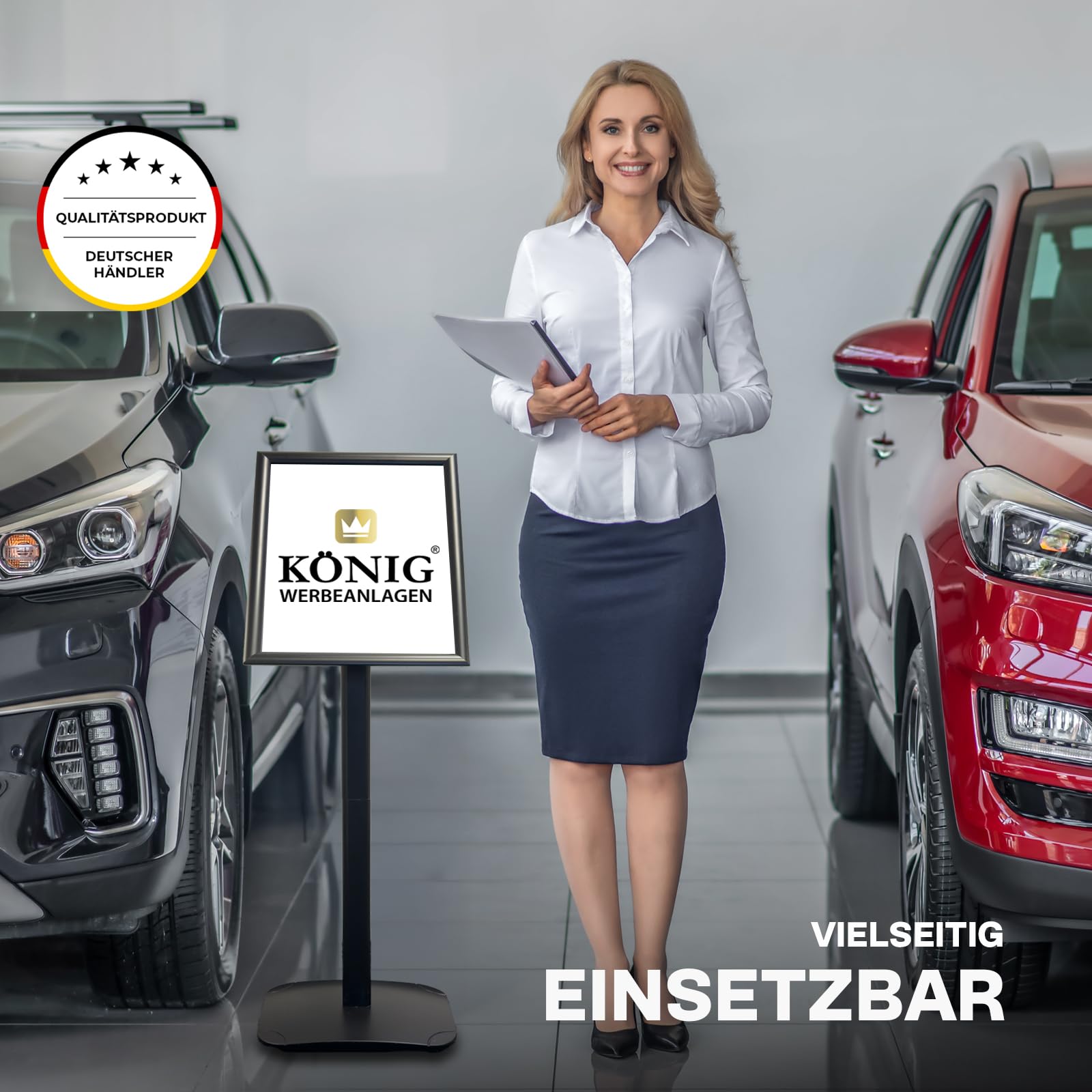 König Werbeanlagen Dreifke® Infoständer Rantum A3 silber | drehbar im Hoch – und Querformat | Aluminium Klapprahmen | Menüständer | Kundenstopper | Präsentationsständer