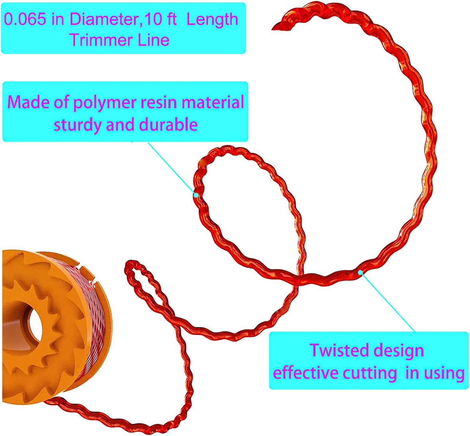 KAKO Replacement Spool for Worx Weed Eater String,10ft 0.065" Trimmer Spool Line for Worx WA0010 WA0004 WG151 WG155 WG163 WG170 WG175 WG180 Weed Wacker String(16 Spools+4Caps)