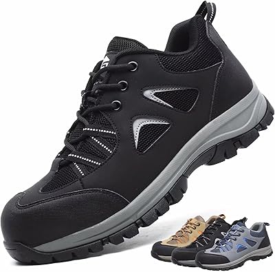 CYKYGGO Arbeitsschuhe Herren Sicherheitsschuhe Damen Leicht Atmungsaktiv rutschfeste Anti Smashing Stahlkappenschuhe