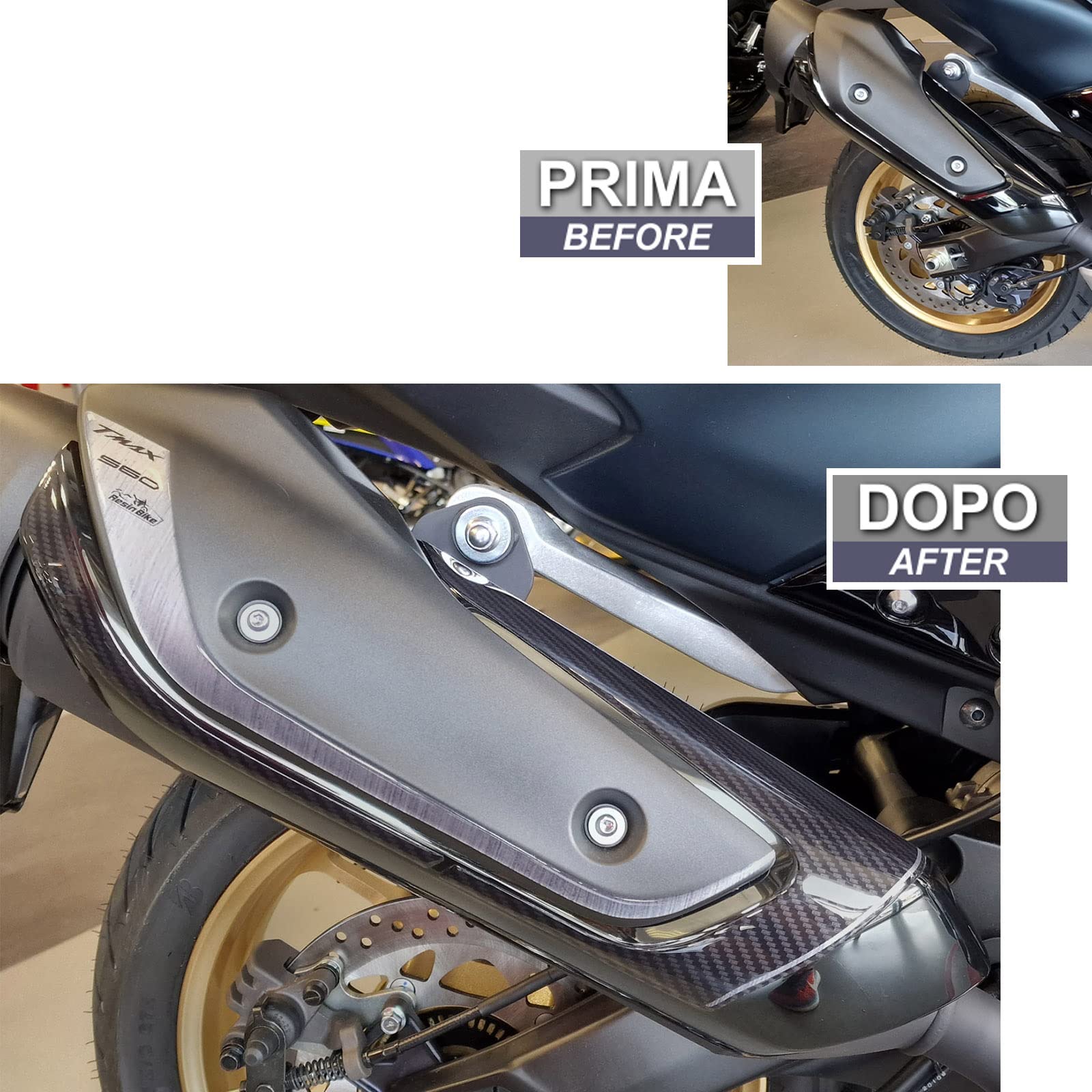 Resin Bike Autocollant Moto Compatibles Avec Yamaha Tmax 500 2001-2007. Protections Latérales Boomerang Scooter Contre Les Chocs Et Les Éraflures. Paire Autocollant 3D Résinés Effet Carbone Et Rouge