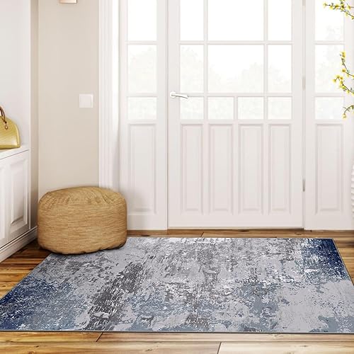 Miniatura 5 de Worxvell Alfombras lavables de 3 x 5 pulgadas, antideslizantes, para dormitorio, alfombra de entrada desgastada, alfombra moderna abstracta para