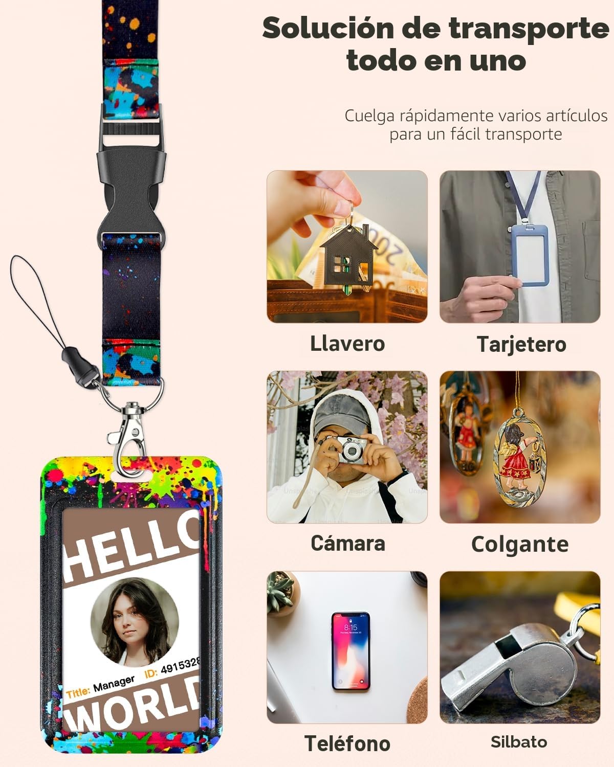 Uniclife Pack de 2 Cordones para Llaves, Cordón Portacredenciales con Portatarjetas, Cordón de Liberación Rápida, Llavero conn para Mujeres y Hombres, Largo con Diseño de Salpicadura de Pintura