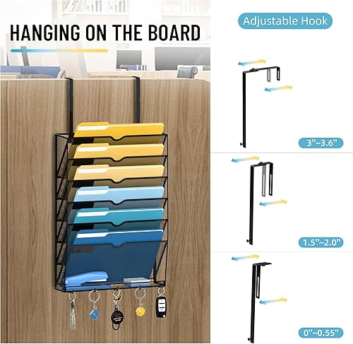 Miniatura 3 de SUPEASY Soporte para archivos de pared de malla de 7 niveles, organizador de archivos de pared colgante, organización de oficina para papeles,