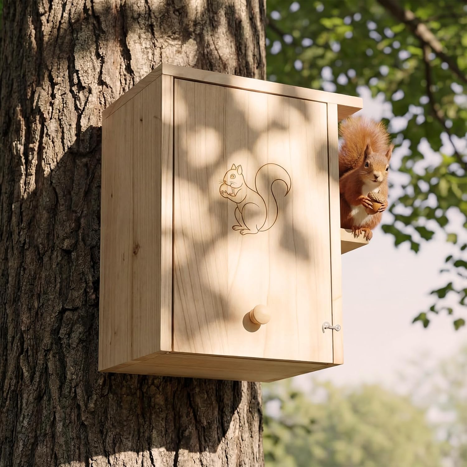 BreezeHug 1 Set Large Wood Squirrel Nesting House Hanging Squirrel Family House for Outside with Screws Winter for Outdoor Garden Shelter Breeding Living, 15 x 10 x 9 Inch