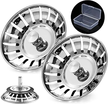 Upgraded Kitchen Sink Plug Strainer Stainless Steel Strainers Sink Plugs Replacement Drain Stopper for Food/Hair Catcher - UK Sinks Hole Diameter 78mm 2 Pack