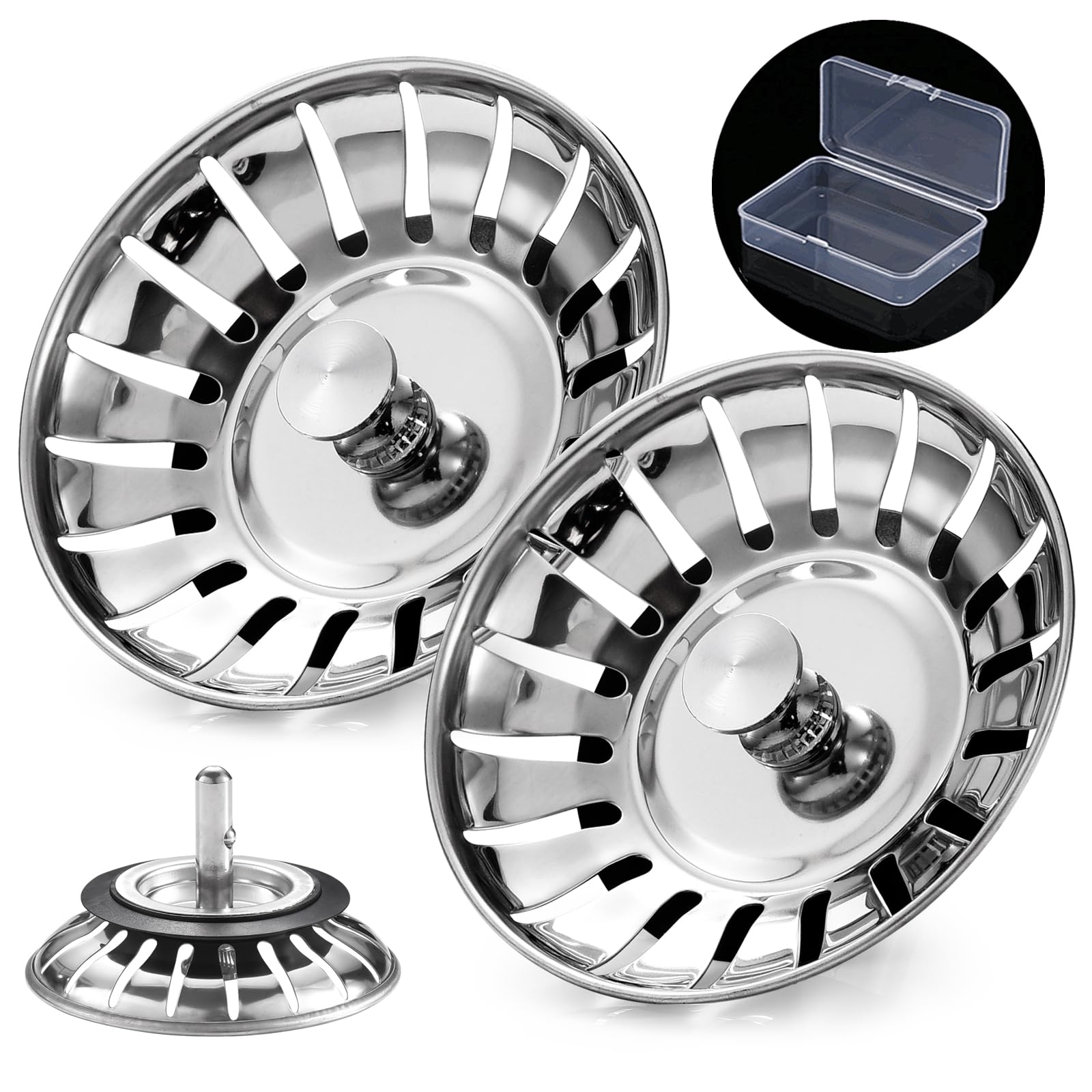 Upgraded Kitchen Sink Plug Strainer Stainless Steel Strainers Sink Plugs Replacement Drain Stopper for Food/Hair Catcher - UK Sinks Hole Diameter 82mm (2 Pack)