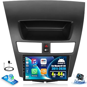 SIXWIN 4G+64G Android 13 Car Stereo for Mazda BT-50 2011-2020 9 Inch Touch Screen with CarPlay Android Auto Bluetooth Weather Forecast 59UI GPS Navigation WiFi Network Radio