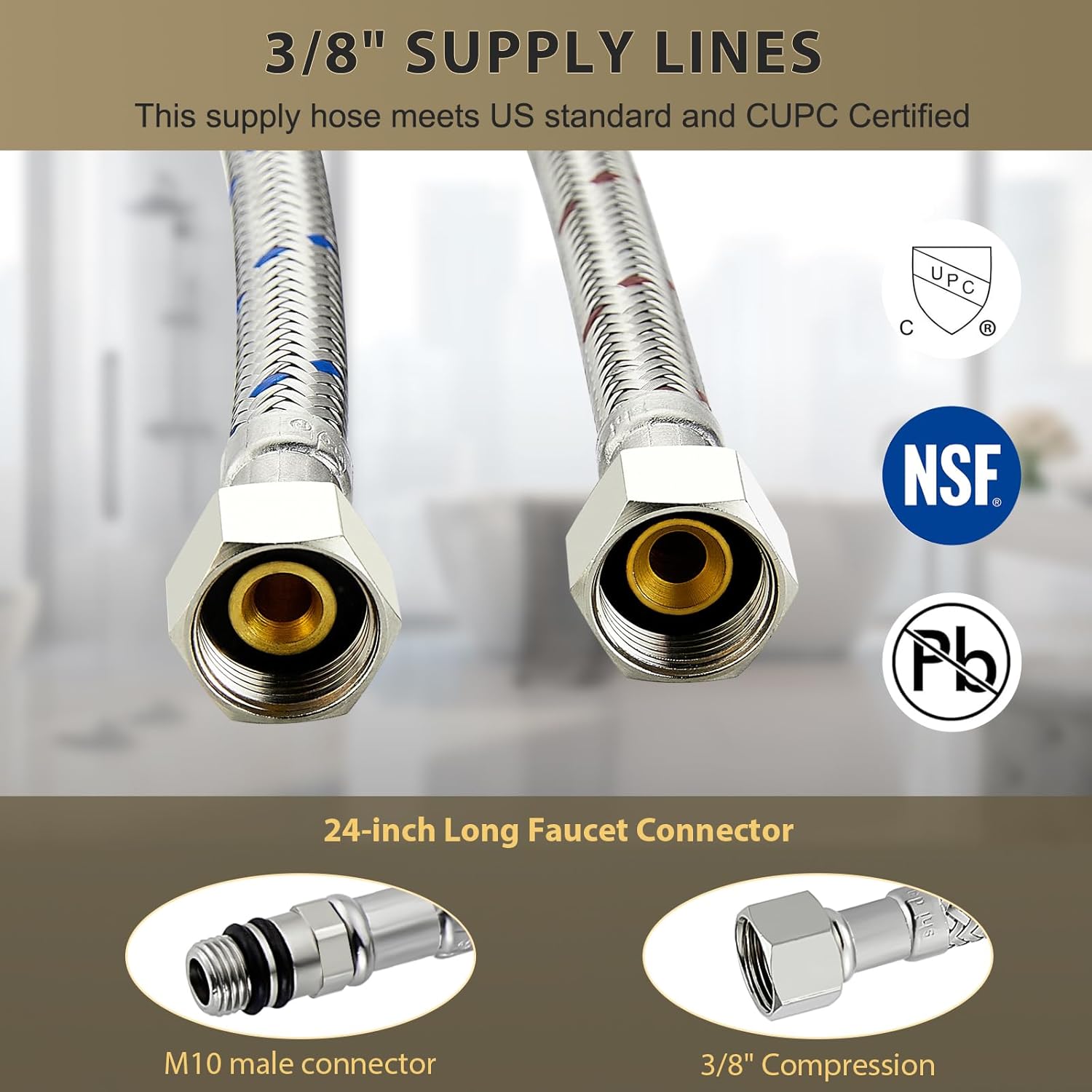 Bathroom Sink Faucet, Black and Gold Color, Waterfall Style, SUS304 Stainless Made, Single-Handle, Deck-Mount Suitable for 1-3-Hole, Drain and Supply Hoses Included - Image 6