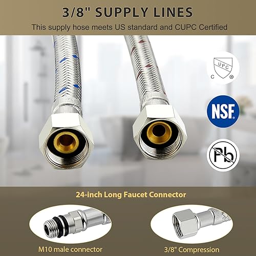 Miniatura 6 de Borlon Grifos de baño en cascada para 1 agujero o 3, grifo de lavabo de baño negro y dorado brillante con drenaje desplegable de metal, moderno