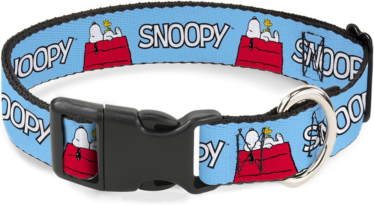 Peanuts Worldwide LLC Pet Collar, Dog Collar Plastic Buckle, Peanuts Snoopy and Woodstock Dog House Pose and Text Sky Blue, 11 to 16.5 Inches 1.0 Inch Wide