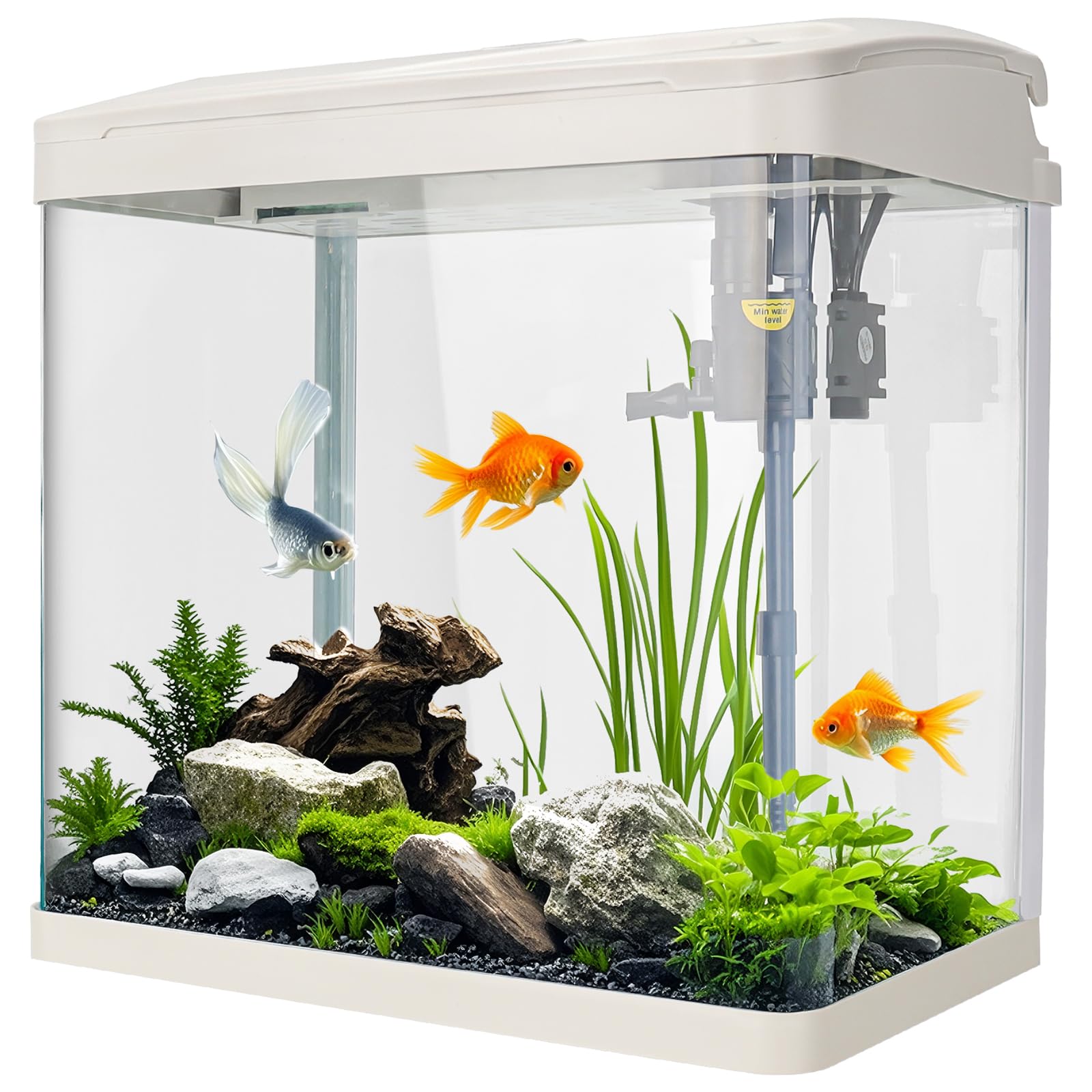 Acquario in vetro trasparente da 17 l, con illuminazione a LED, sistema di filtraggio per acquario con pompa bianca per pesci tropicali