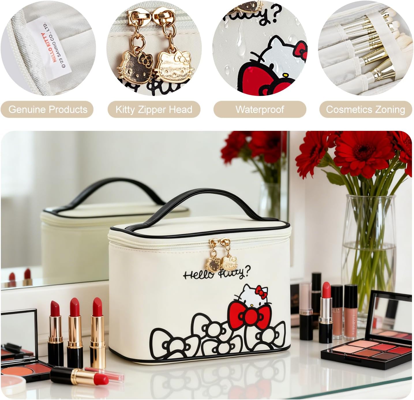 AmBealla Makeup Bag Large Waterproof Cosmetic Bags with Divider and Brush Holder,Cute Printed Makeup Organizer for Women Traveling,Portable Toiletry Bag for Girls - Image 5