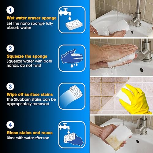 Miniatura 3 de Esponja de melamina, 100 + 25 piezas, 125 piezas en total, espuma de limpieza duradera, almohadillas de limpieza premium, para fregaderos, cocina,