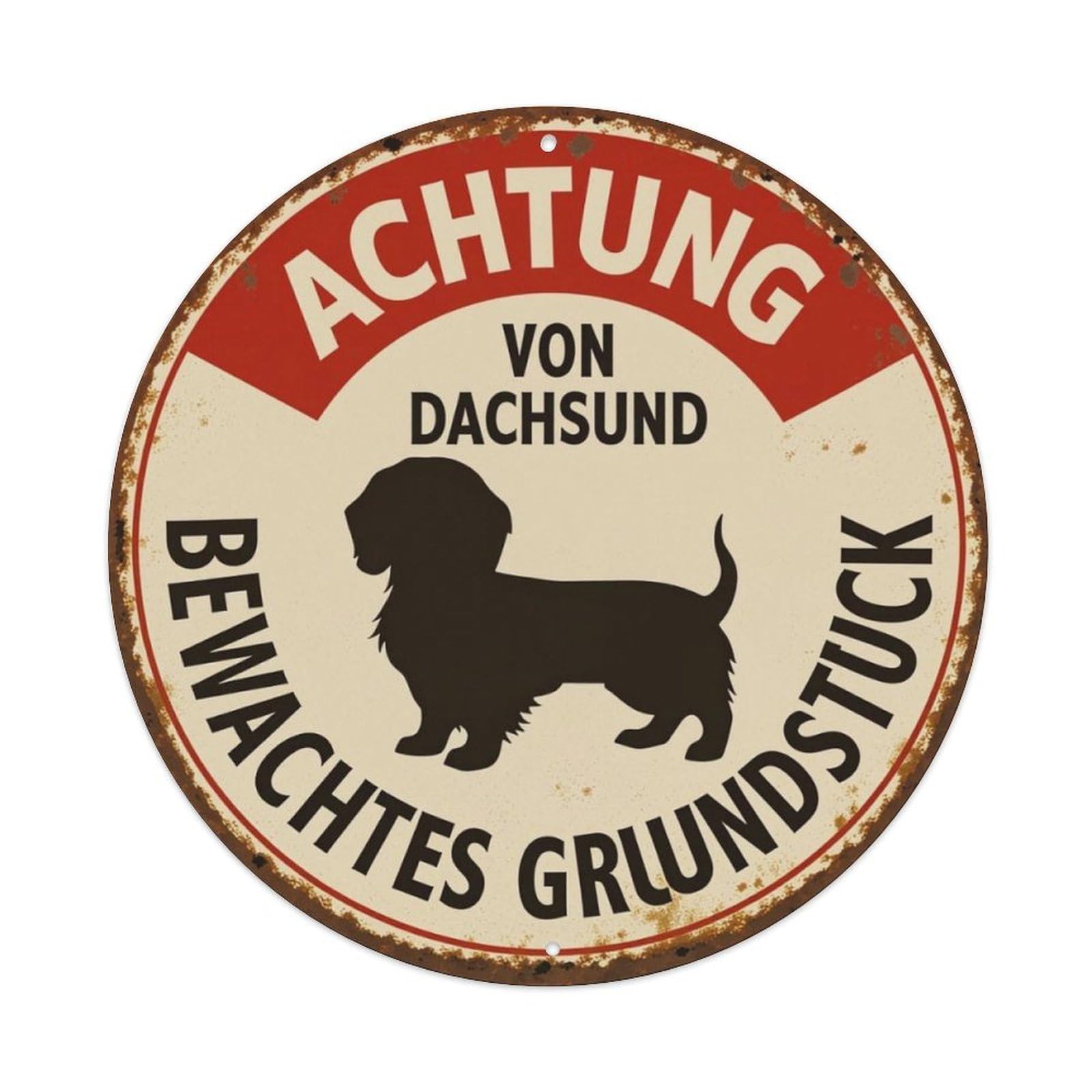 German Achtung Dachshund Warning Vintage Round Sign Vintage Aluminium Metal Sign, Retro Wall Decor for Home, Bar, Garage & Farmhouse 20x20cm