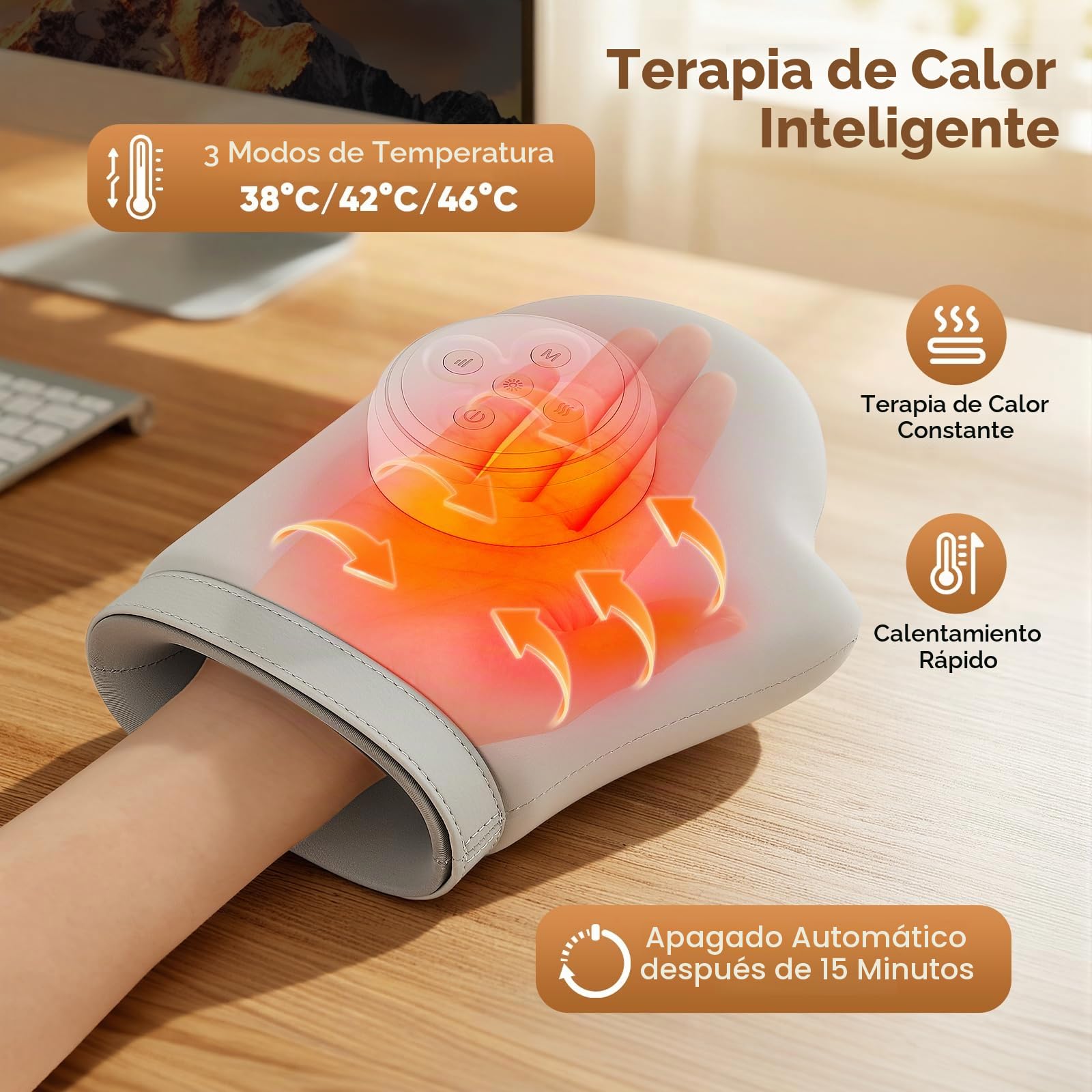 masajeador de manos con calor y compresión,masajeador eléctrico inalámbrico masajeador manos artrosis para la artritis y el síndrome del túnel carpiano,3modos de masaje y 5 niveles de temperatura