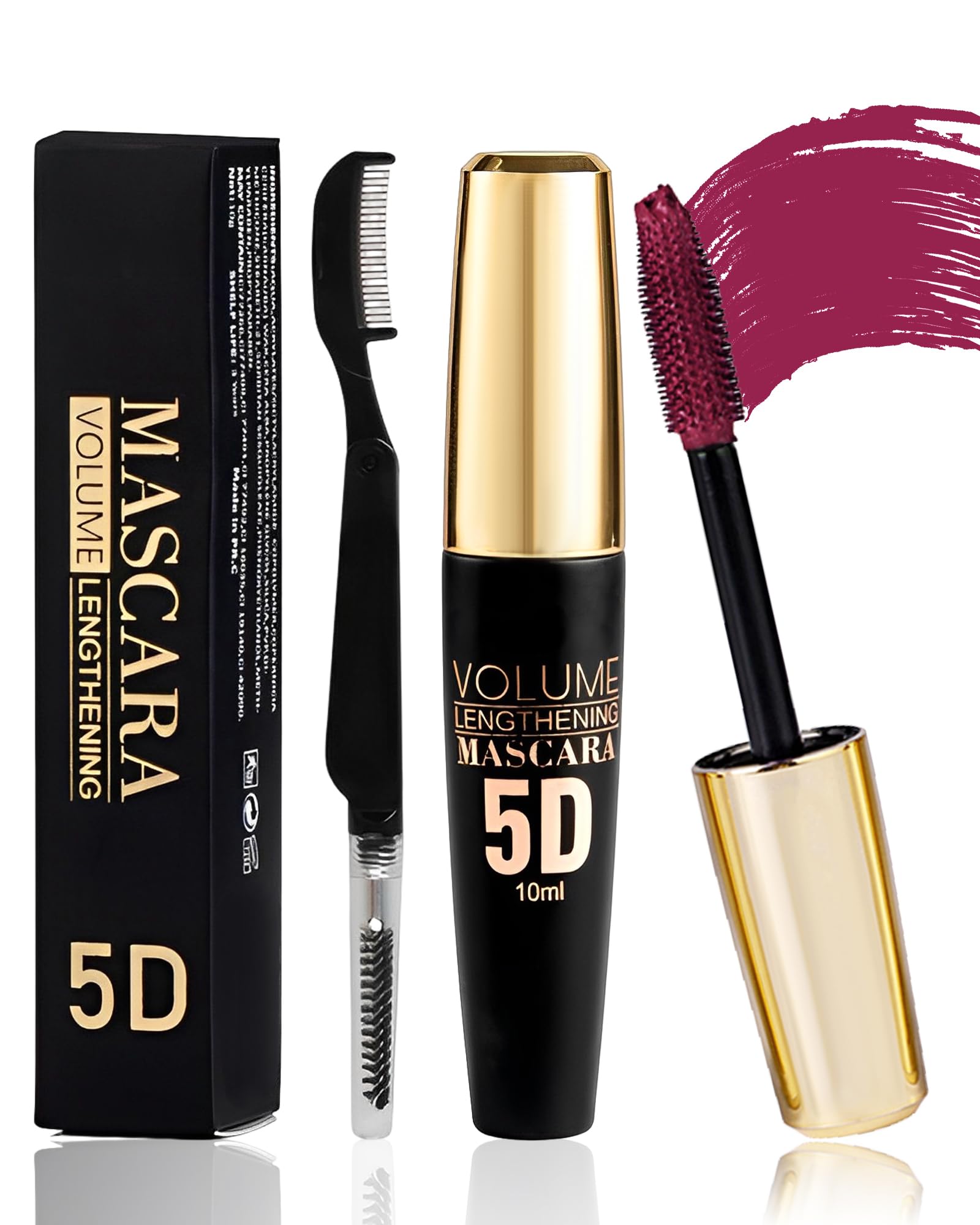 Burgundy Mascara Waterproof, 5D Colored Mascara Volume and Length for Women | Tubing Mascara for Brown Green Eyes, Long Lasting, No Flaking, Volumizing Lashes Máscara with Silk Fiber, Halloween Makeup-08