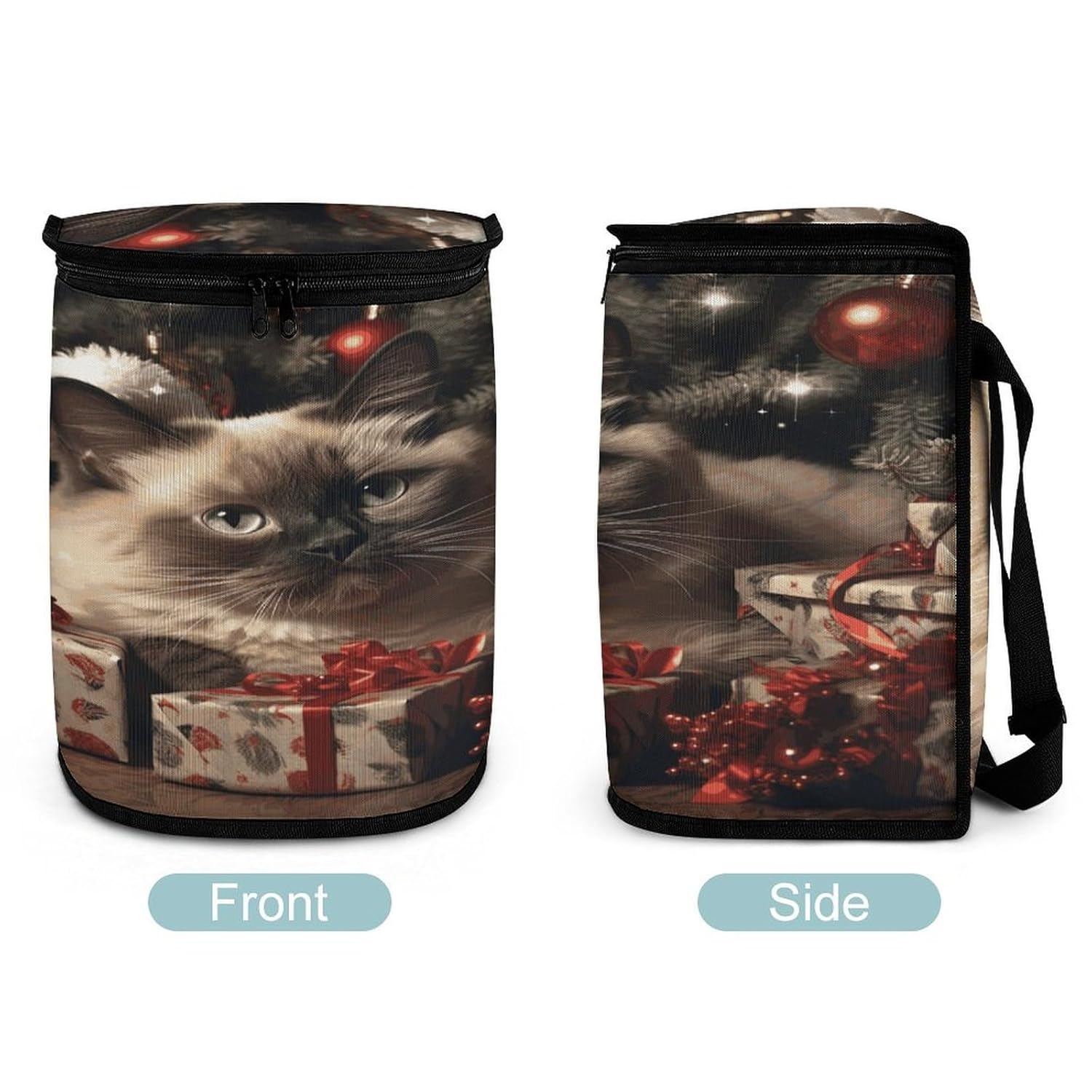 Hanging Car Trash Bag Christmas Siamese Cat Printed Car Garbage Storage Bag Leakproof Car Trash Can Portable Garbage Storage Bags