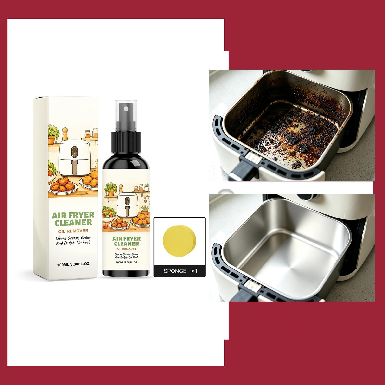 Detergente e sgrassatore per friggitrice ad aria Spray detergente pe (5pcs) | Cucina, cestelli, griglie e vassoi, rimuove il grasso incrostato, detergente professionale multiuso.