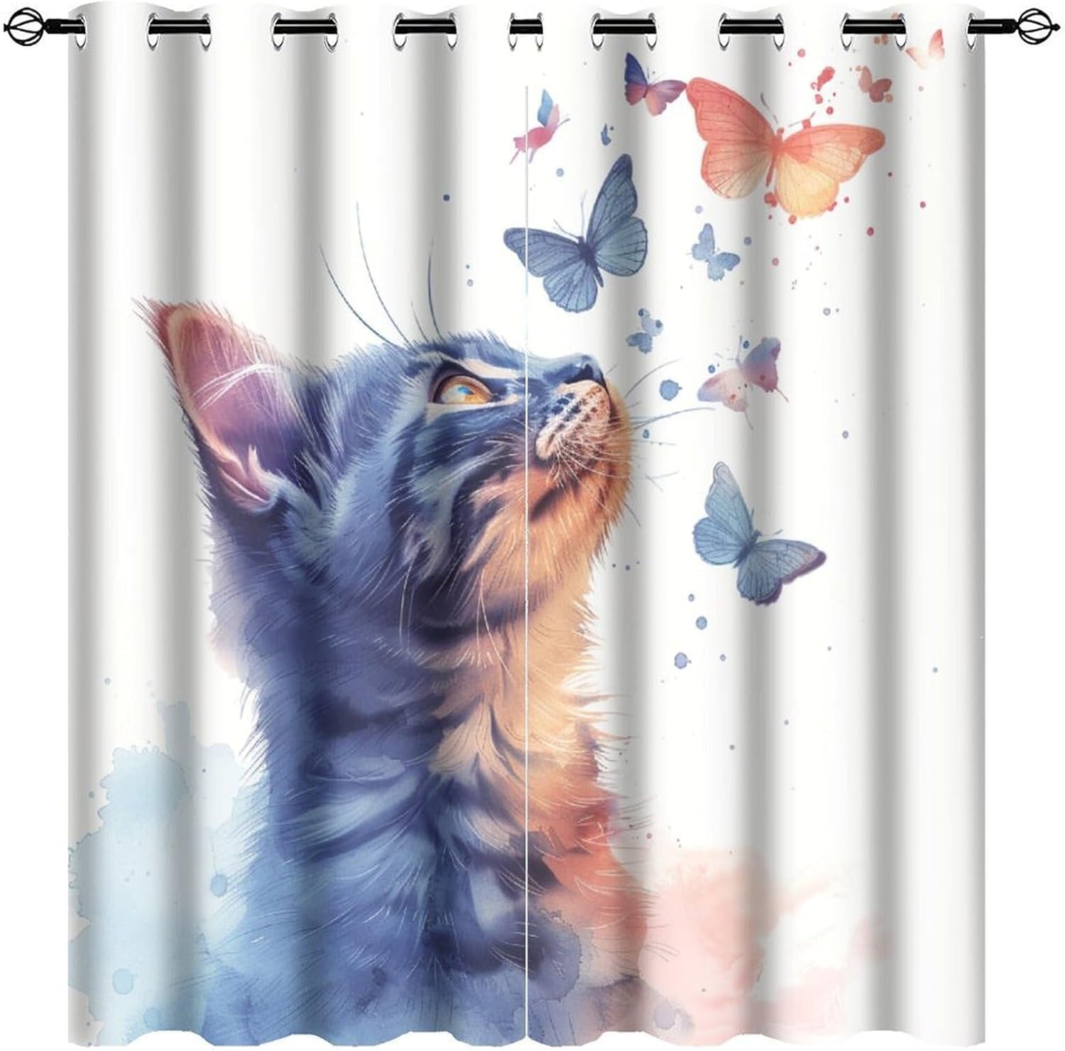 Rideaux occultants 3D chat et papillon thermiques pour chambre