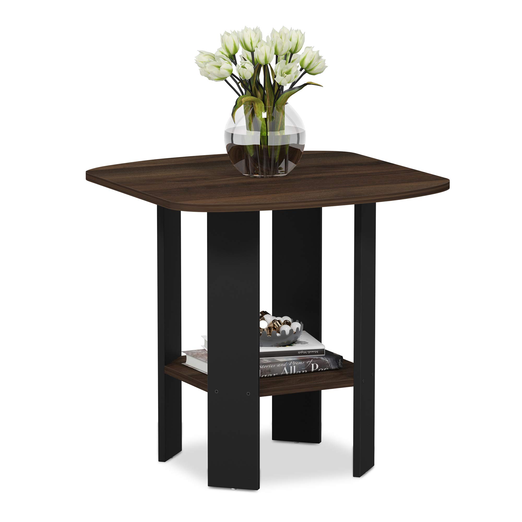 Furinno SIMPLE DESIGN Side Table, 2-Tier End Table, Open Shelves Night Stand, Bedside Table, for Living Room, Bedroom, Columbia Walnut