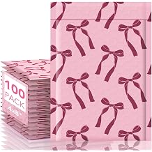 Fuxury Bubble Mailers 4x8 100 Pack, Pink Bows Cute Design Padded Envelopes
